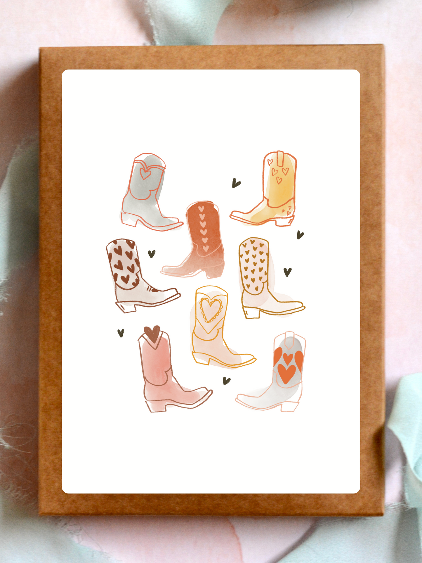 Vintage Cowboy Boots with Hearts Card Set