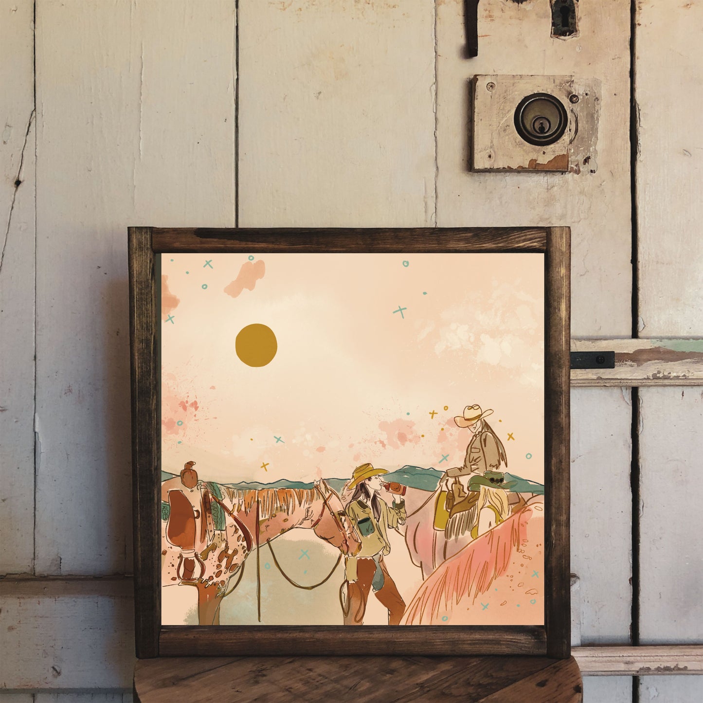 Sunset Ranch Cowgirls Western Art Print