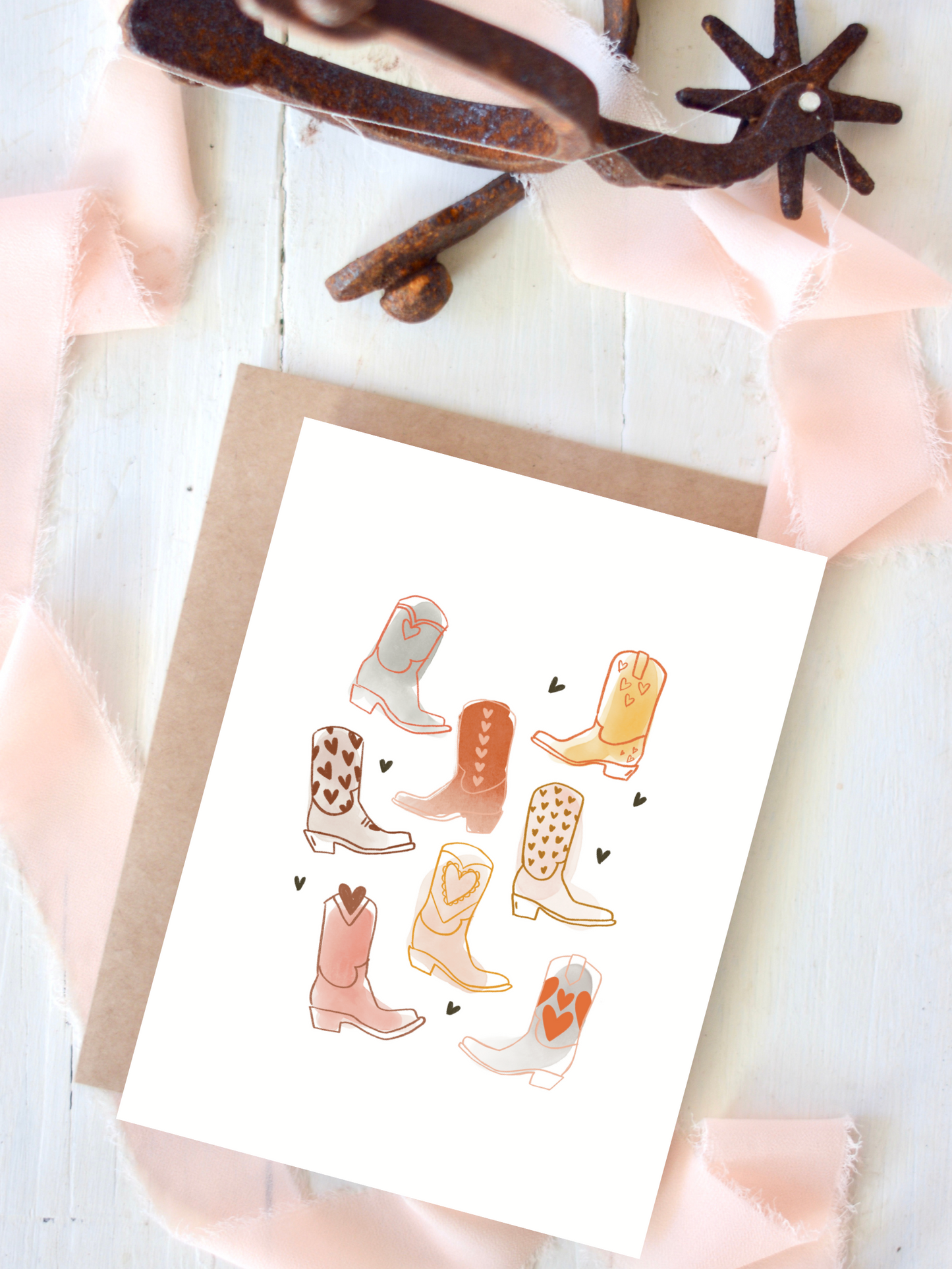 Vintage Cowboy Boots with Hearts Card Set