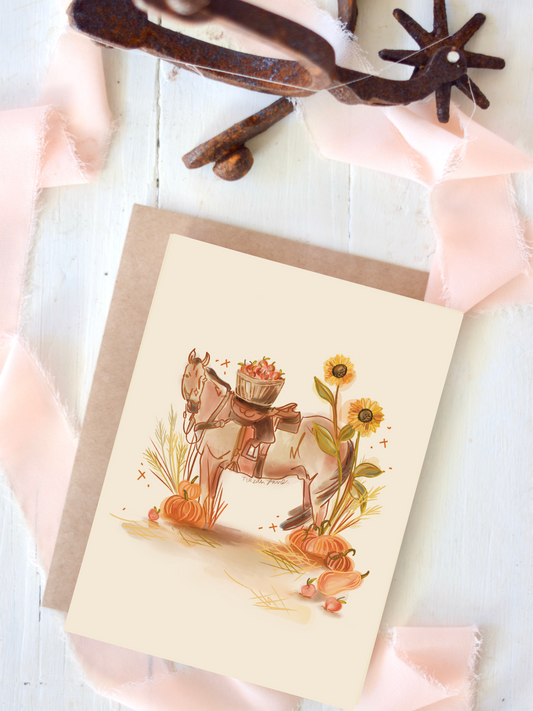 Fall Harvest Pony Sunflower Blank Western Card