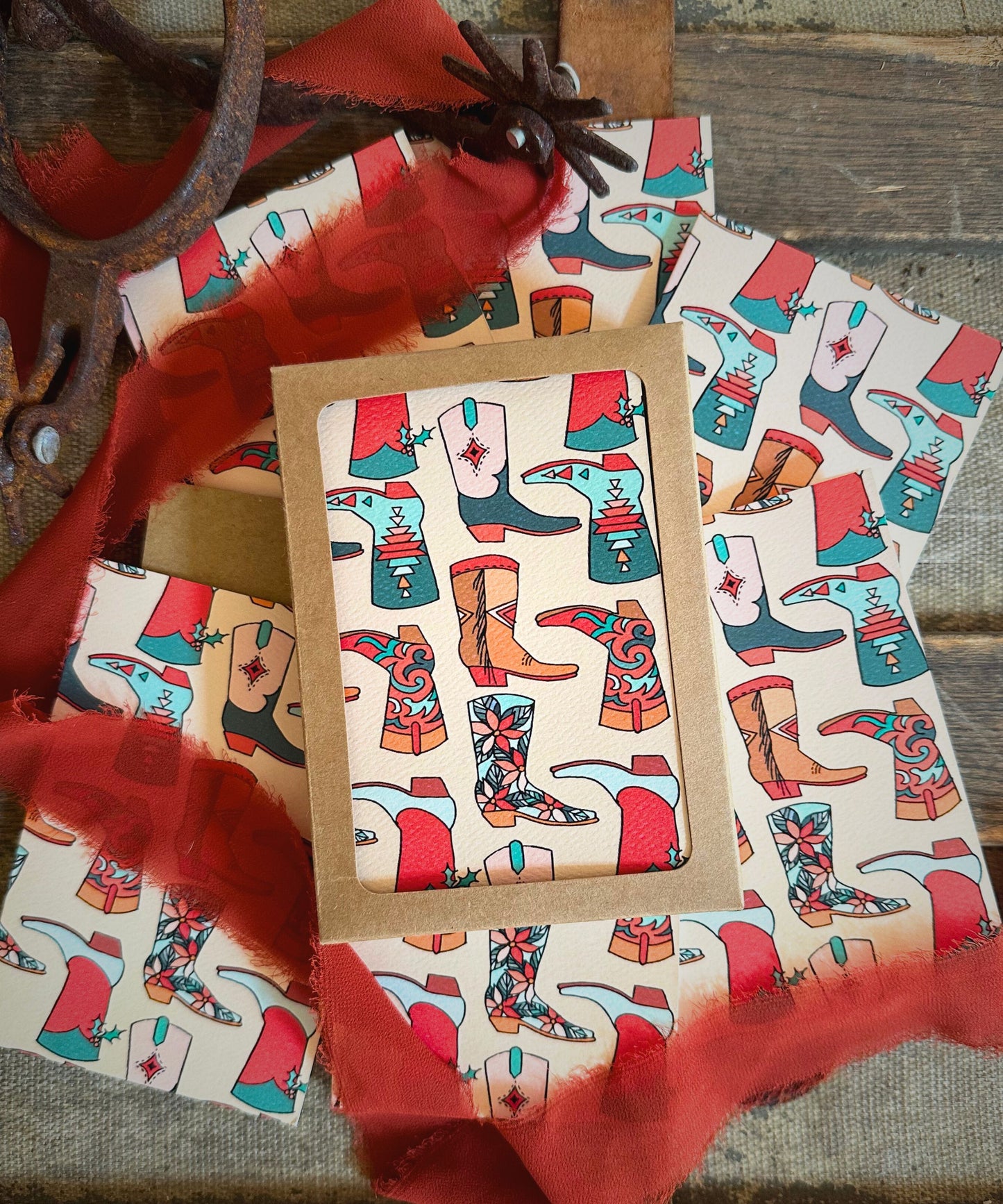 Mini Western Boot Holiday Christmas Card Set