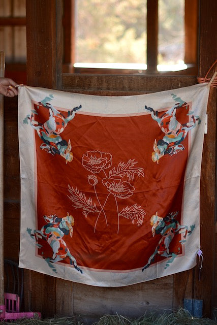 Poppy Cowgirl: 35x35 Mulberry Silk Wild Rag Cowgirl Western Red Scarf