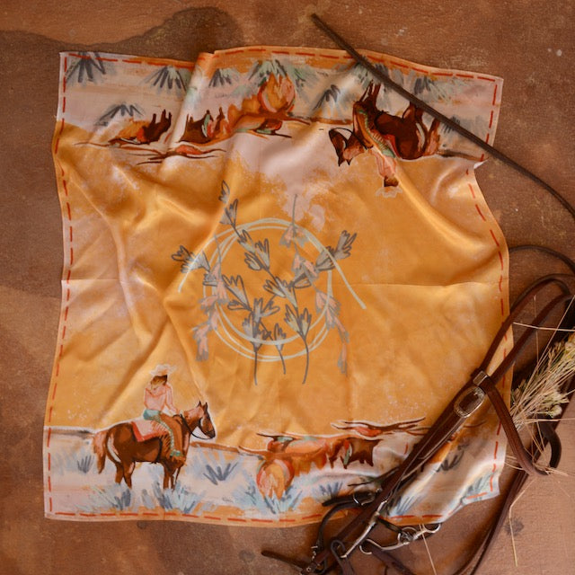 Longhorn Open Range: 35x35 Cowgirl Wild Rag Western Mulberry Silk Scarf