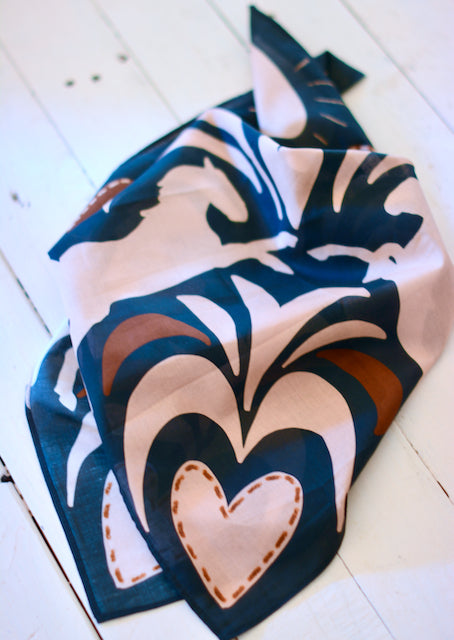 Horse Love in Deep Blue Western Cotton Bandana Scarf