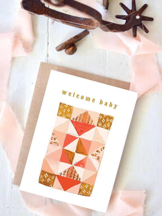 Welcome Baby Cute Patchwork Quilt Baby Shower Card, New Baby