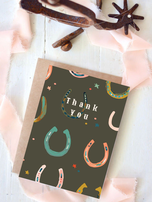 Western Horseshoe Thank You Card, Cowgirl Grateful Card