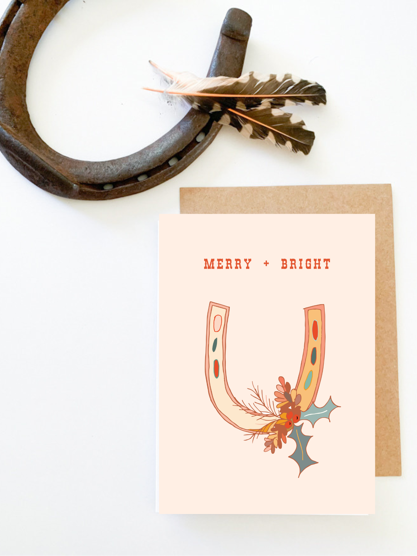 Merry Christmas Holiday "Merry and Bright" Western Horseshoe Card